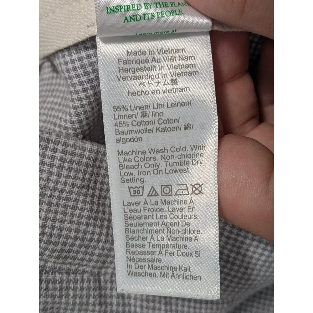 J.CREW Mens Pants Gray 35x32 Linen Blend Micro-Check Straight Summer W35 L32